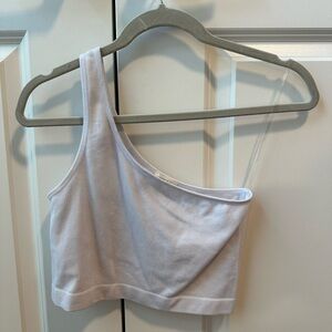 One shoulder, white tank crop top, ribbed texture size medium